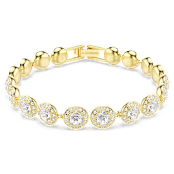 Una Angelic bracelet, Round cut, Pavé, Medium, White, Gold-tone plated