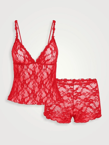 Stretch Lace Triangle Cami And Short Set