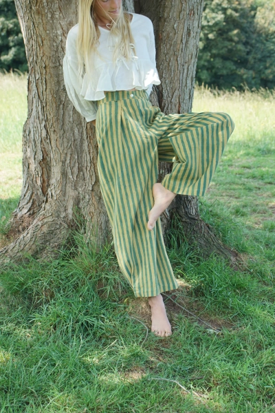 Holiday Refreshers - Stripe Pleated Barrel Jeans in Naturally Dyed Cotton — MAHIKA KALA