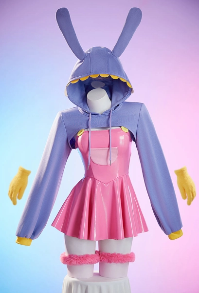 TADC Jax Derivative Sexy Cosplay Costume Suit Suspender Dress with Short Hooded Jacket and Gloves