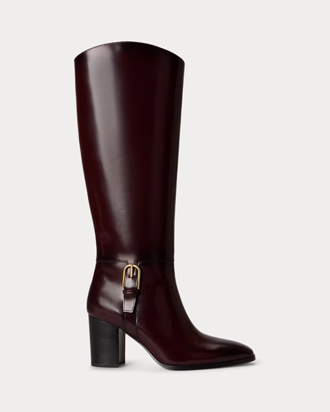 Raelynn Glazed Leather Tall Boot Heel for Women | Ralph Lauren