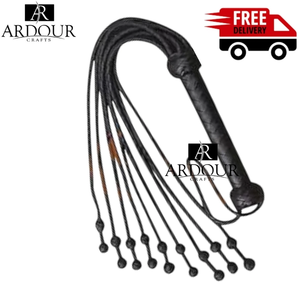 Flogger en cuir de vache véritable | Tails tressés Cat-O-Nine | Chutes résistantes