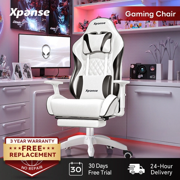 White Gaming Chair With Footrest
