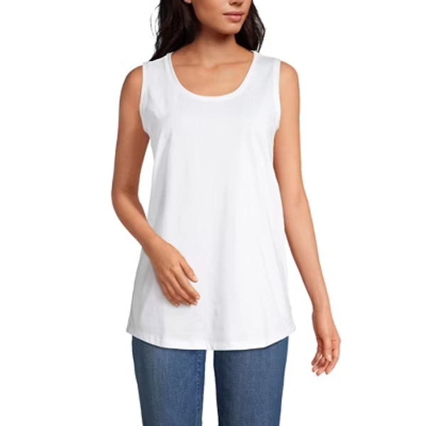 Lands' End Women's Supima Cotton Tunic Tank Top - Medium - White