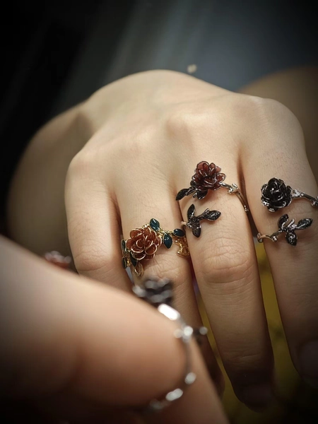 Handmade black rose ring