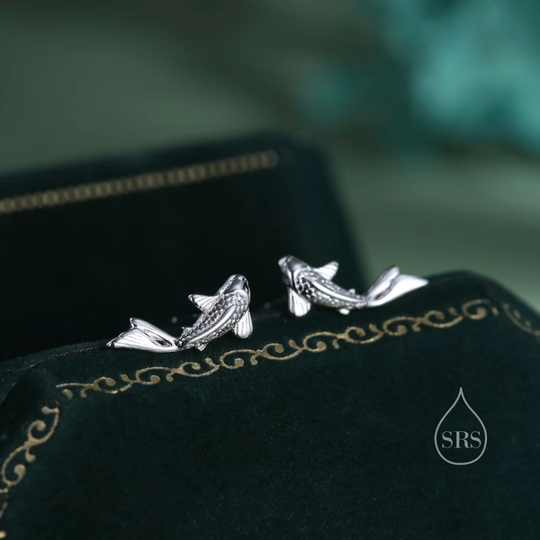 Koi Fish Stud Earrings in Sterling Silver, Silver or Gold or Rose Gold, Koi Fish Earrings - Etsy UK