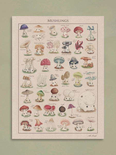 Grand Mushling Identification Print - Large Mushroom Botanical Fine Art Giclée Poster