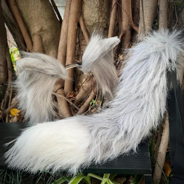 Gray Fox Wolf Cat Ears and Tail Set, Adjustable Ears and Tail,costume Accessories With Adjustable Belt, Furry Animal, Fursuit, Cosplay Props - Etsy