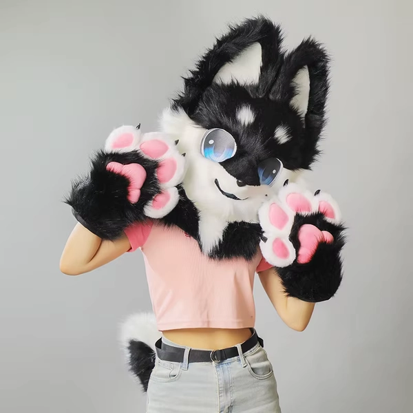 Tête de loup en fourrure mignonne pour cosplay