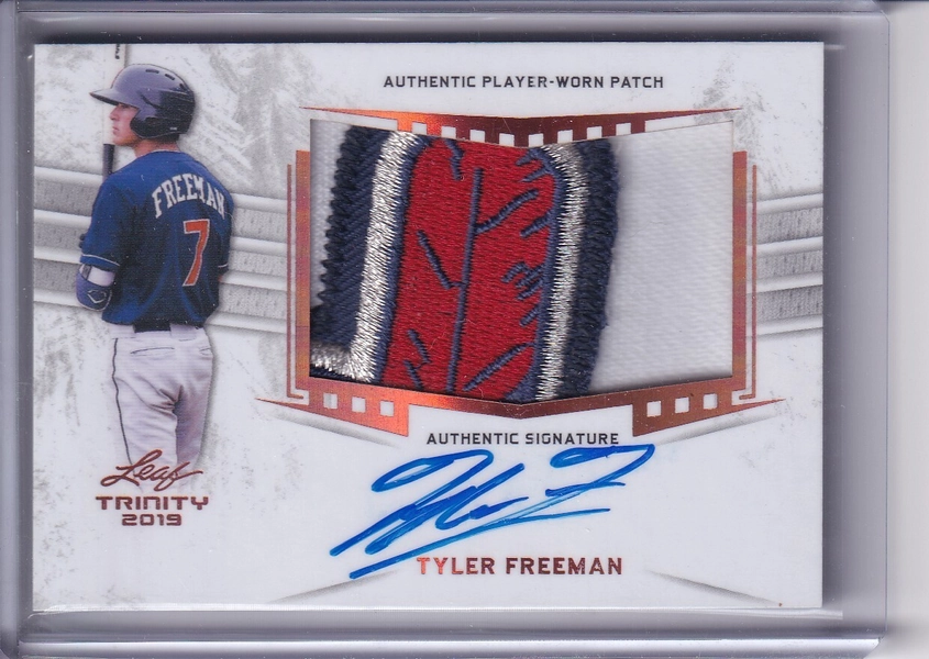 2019 Leaf Trinity Patch AUTO #PATF1 Tyler Freeman WAHOO PATCH FEATHER TIP