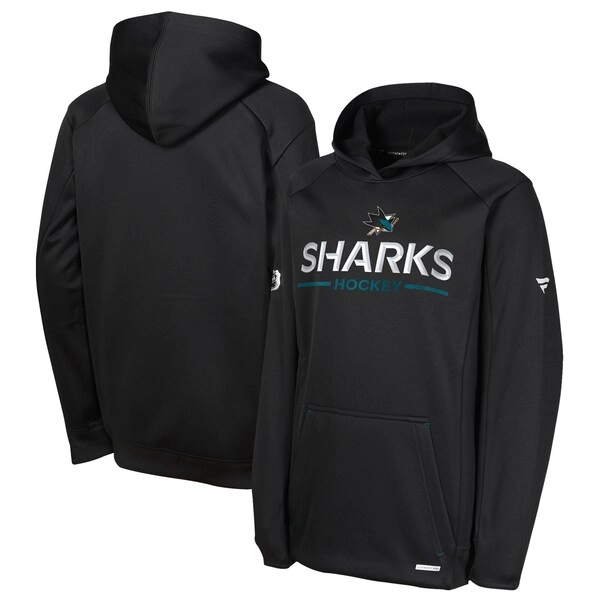 Youth San Jose Sharks Fanatics Black Authentic Pro Rink Raglan Hoodie
