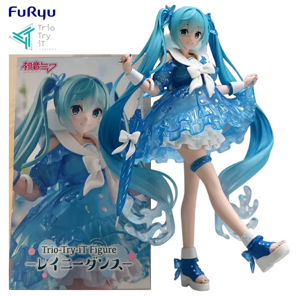 Figurka anime Hatsune Miku ~Dance In The Rain~ od FuRyu Trio-Try-iT, PVC, 19 cm, model kolekcjonerski, dostępna od ręki.