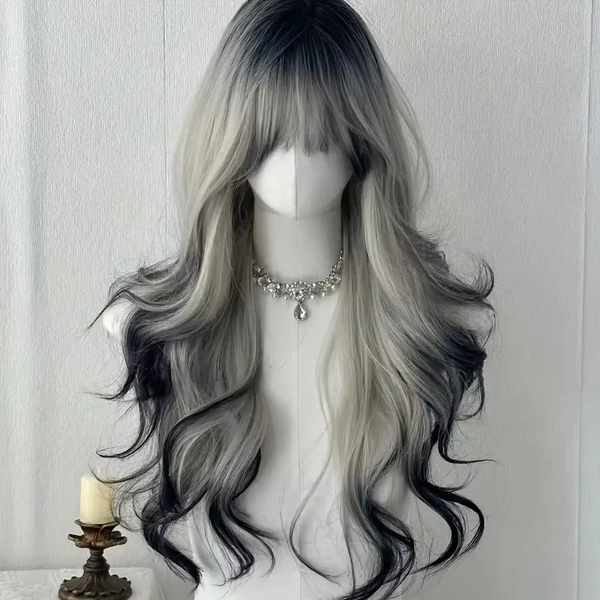 Peluca de pelo sintético con ondas rizadas en blanco y negro de 26 pulgadas, red rosa suave y cómoda para fiestas diarias y vacaciones - AliExpress 