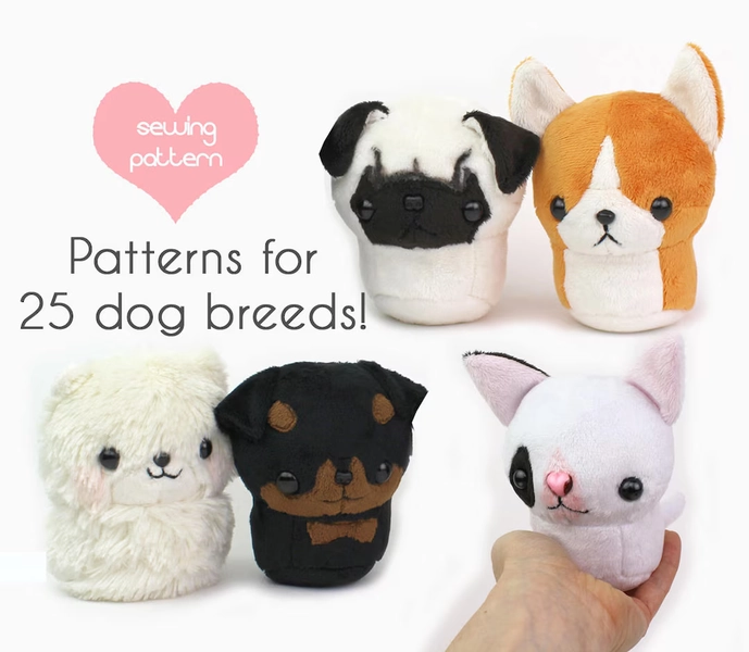 Plush Sewing Pattern PDF Kawaii Dog Stuffed Animal With Video Tutorials - Teacup Puppy Plushie 25 Breeds Pug Corgi Easy Fast - Etsy Canada