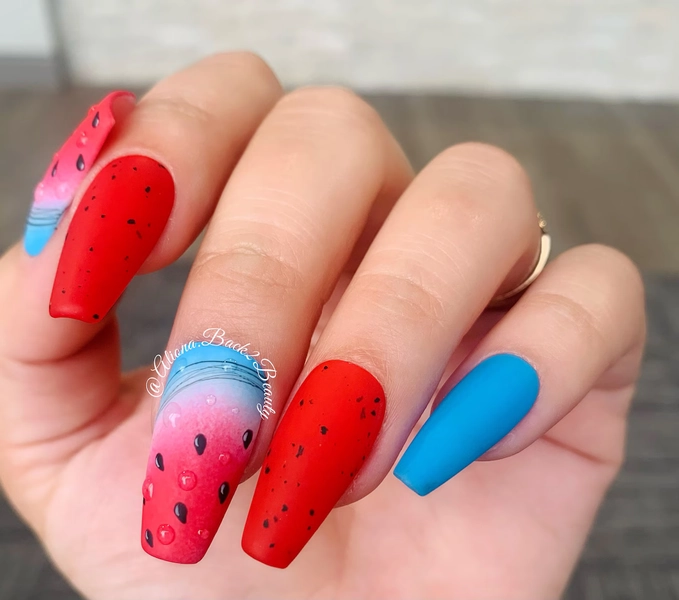 Red White and Blue Ombre Watermelon Nails/ Handmade Summer Press on Nails - Etsy