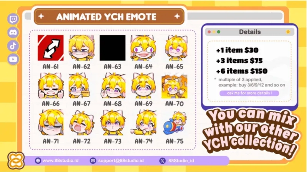 Chibi Animated YCH Emote Megapack 5 (Mixable with other YCH Animated pack) by 88 Studio - COMMISSION OPEN (@EightyEightDesign) - 3 EMOTE