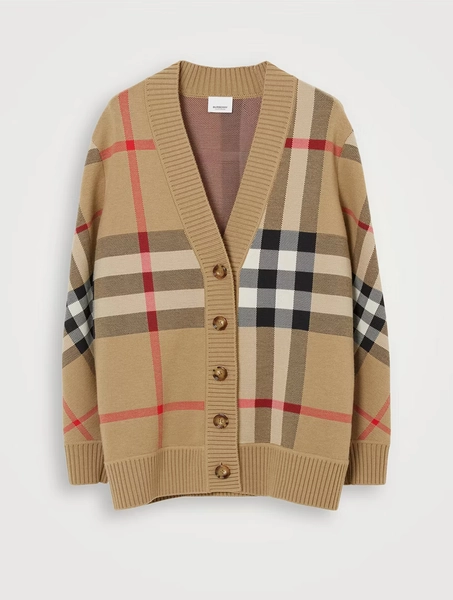 Check Wool Blend Cardigan