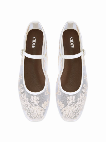 EMBROIDERED MESH MARY JANE FLATS