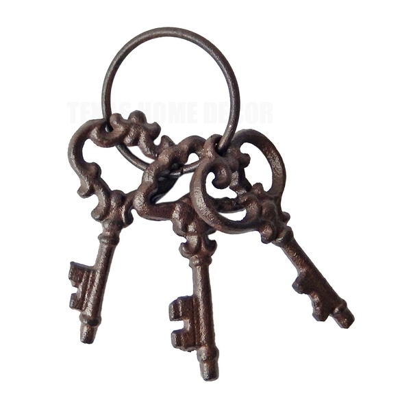 Cast Iron Skeleton Keys On A Ring Victorian Antique Style Rustic Brown