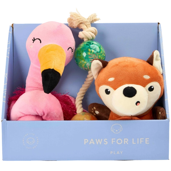 3 Piece Gift Set Flamingo Fox And Tug Dog Toys