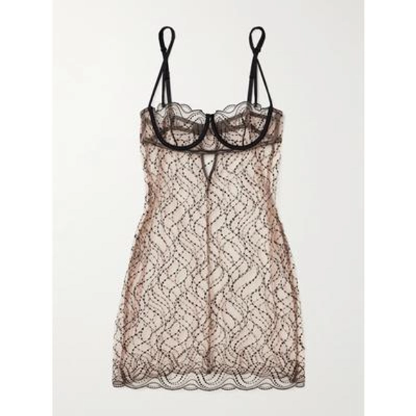Kiki de Montparnasse - Ondule Silk-blend Trimmed Embroidered Tulle Chemise - Neutrals