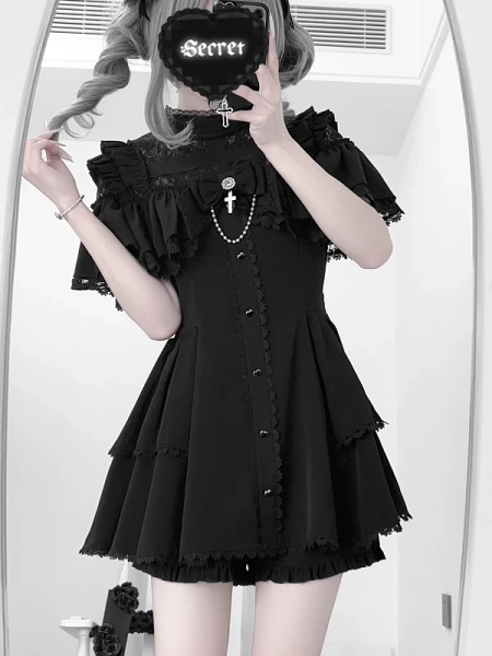Cape Style Jirai Kei Dress, Cross Pendant + shipping 