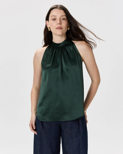 100% Washable Silk Halter Top in Champagne