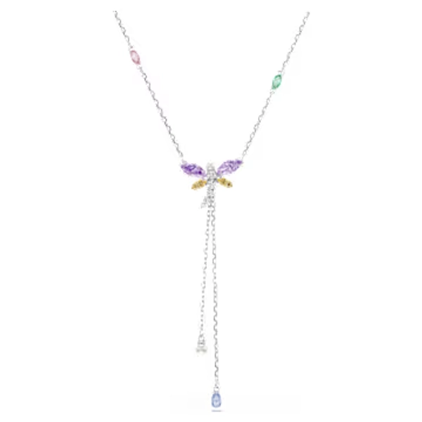 Ariana Grande x Swarovski Y necklace, Mixed cuts, Dragonfly, Multicoloured, Rhodium plated