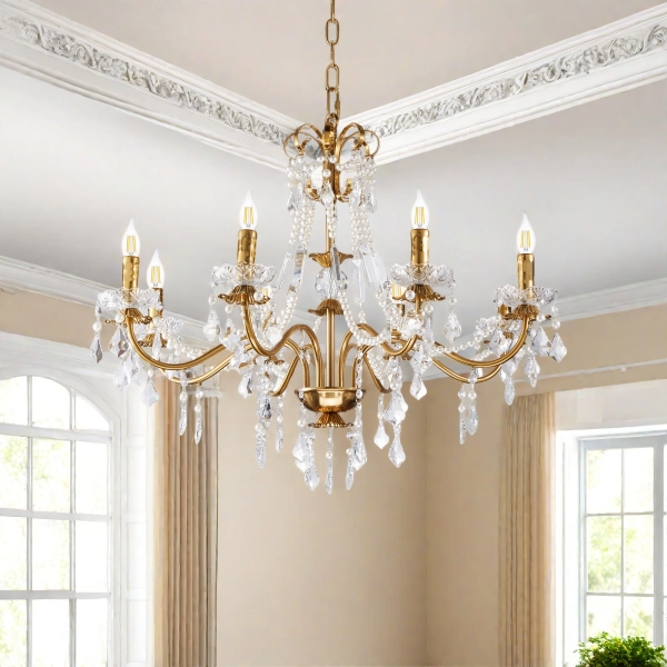 House of Hampton® 8 Light Dimmable Vintage Crystal Chandelier Fixture With Gold Finsh | Wayfair
