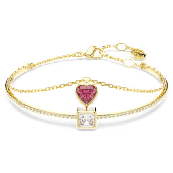 Chroma bangle, Heart, Red, 18K gold finish