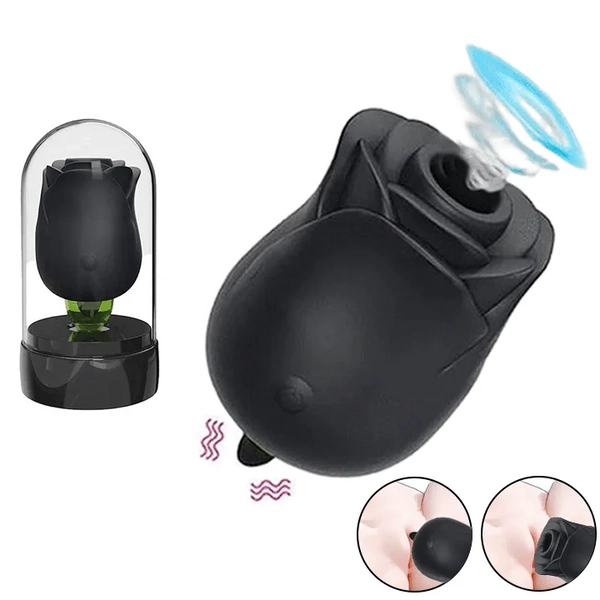 2 in 1 Rose Sucking & Tongue Licking Black Rose Toy