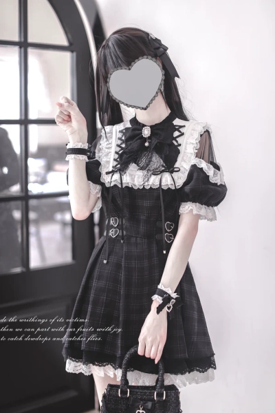 Off-Shoulder Jirai Kei Dress Set with Bow Tie & Safety Shorts + shipping 