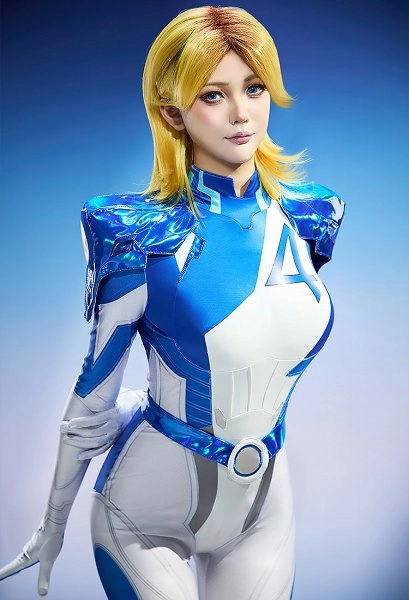 Rival Girl Sue Storm Cosplay Costume One-Piece Jumpsuit with Shoulder Armor Belt
