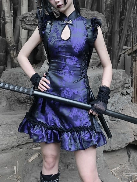 [$73.00]Gothic Bandage Cheongsam Style Mini Dress