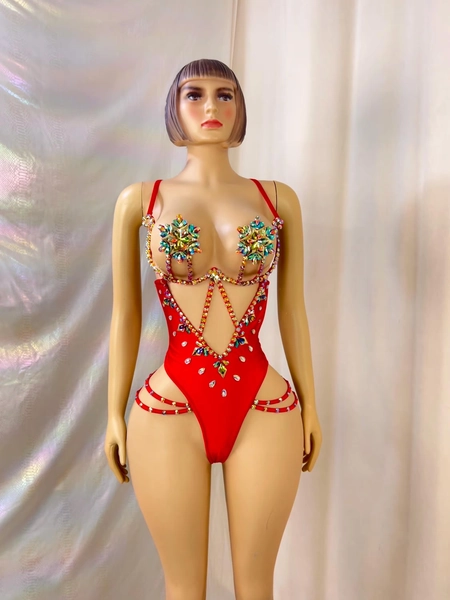 New Style Handmade Monokini Bodysuit Wire Bra With Thong Red And Blue Two Color For Samba Carnival