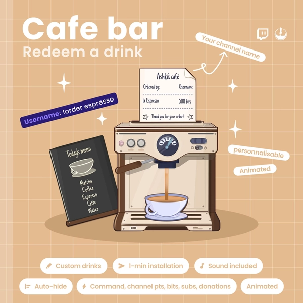 Interactive Coffee Machine Twitch Overlay - Customizable Animated Stream Widget - Barista VTuber (Digital Download)