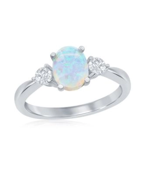 Sterling Silver Oval Opal and CZ Ring