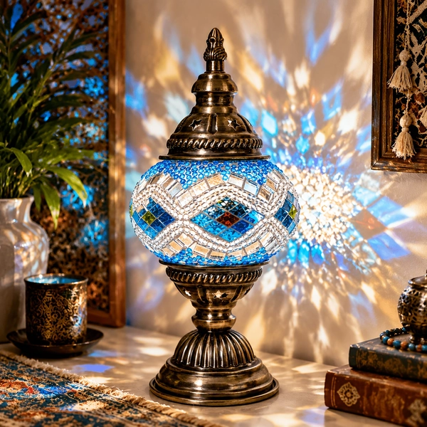 TEMU Turkish Mosaic Glass Table Lamp, Bohemian Vintage Decorative Lamp, Handmade Colorful Stained Glass Art Light, Romantic Warm Night Light, Bedroom