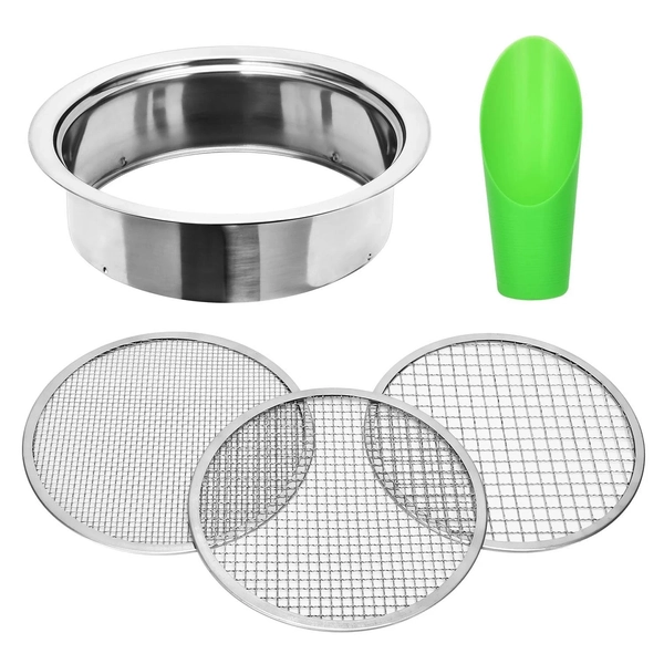 Soil Sifter Garden Soil Sieve Stainless Steel Sieve Set, with 3 Interchangeab.<wbr/>..