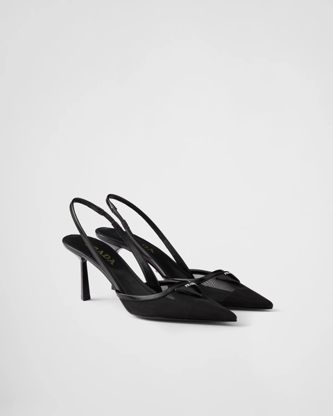 Mesh fabric slingback pumps