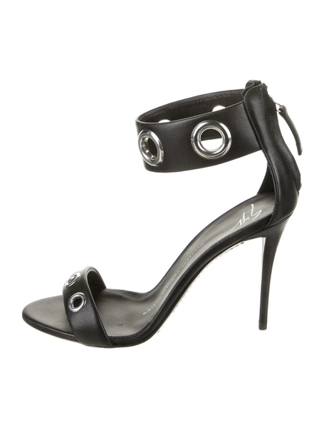 GIUSEPPE ZANOTTI Black Leather Sandals Size 6.5 IT 36.5 Very Good Cond &Box &Bag