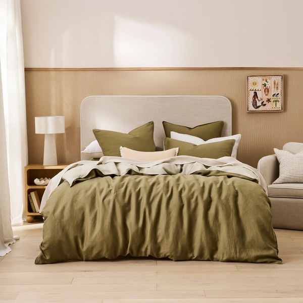 Vintage Washed Linen Olive & Pistachio Duo Quilt Cover Separates | Adairs