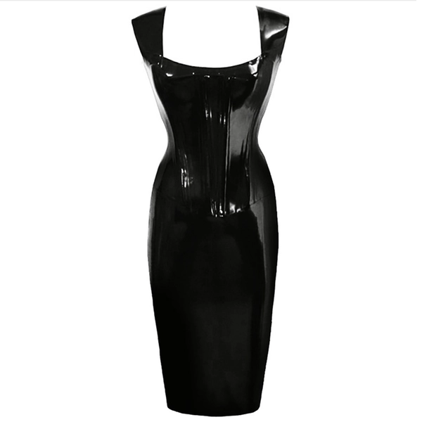 Latex Eden Corset Pencil Dress in black