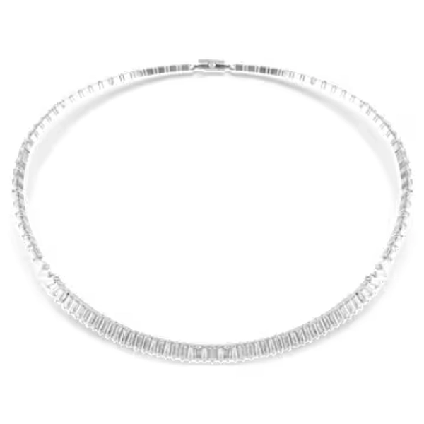 Matrix necklace, Baguette cut, White, Rhodium plated