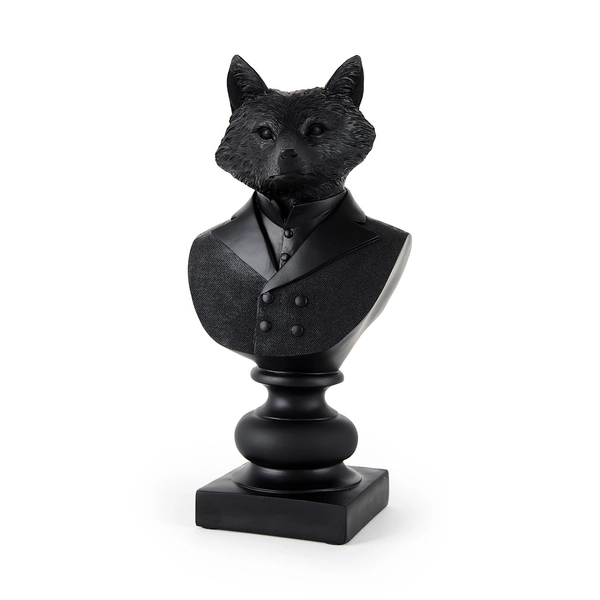 Murray Black Painted Resin Fox in a Suit Bust