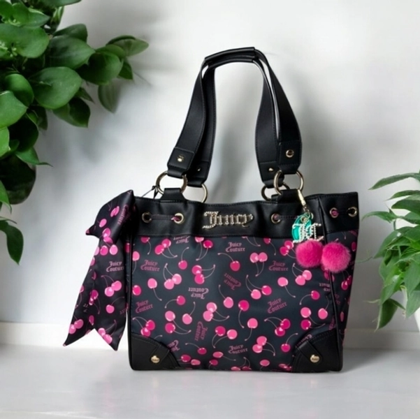 Juicy Couture Y2K RARE Vintage Black Sweet Cherry Daydreamer Tote Handbag