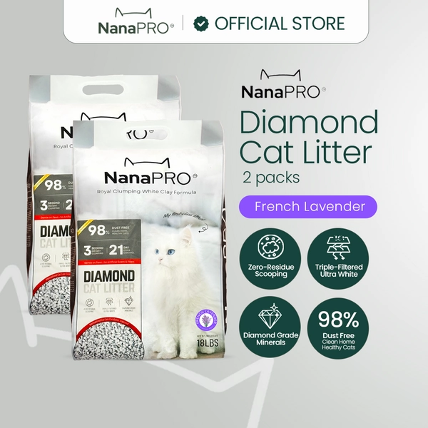 NanaPro Diamond Cat Litter 2 PACKS of 10L (FRENCH LAVENDER) 3-Second Fast Clumping Litter, 98% Dust-Free Litter, Odor Control Litter, Zero-Residue Cat Litter