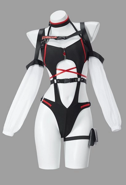 Cyberpunk Lucy Derivative Cutout Halter Neck One-piece Swimsuit Cyberpunk Style Swimwear