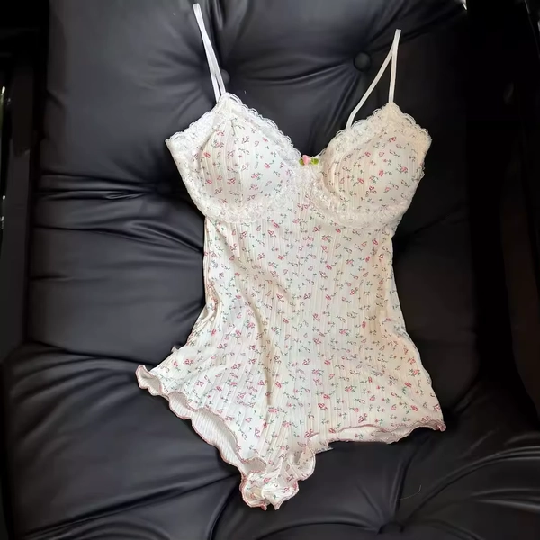 Women Sexy  Floral Print Bodysuit Lace Trim Sleeveless Slim Fit Leotard Summer Jumpsuit Romper Sexy Underwear Nightwear Lingerie - AliExpress 200000345