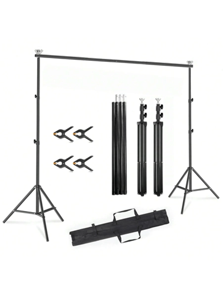 Adjustable Metal Background Stand 10x7ft, Black Balloon Arch Frame With 4 Crossbars 4 Clamps, Photography Studio Backdrop Stand, Backdrop Cloth Sold Separately, Essential For Party Decoration, Fit For Photographing Group Shots, Suitable For Wedding, Birthday, Anniversary, Holiday Events, Graduation, Birthday Decor, Mother's Day Gift